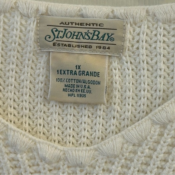 Authentic St. John's Bay Cotton 1X Off-White Knit Pullover Fall Sweater - Picture 5 of 7